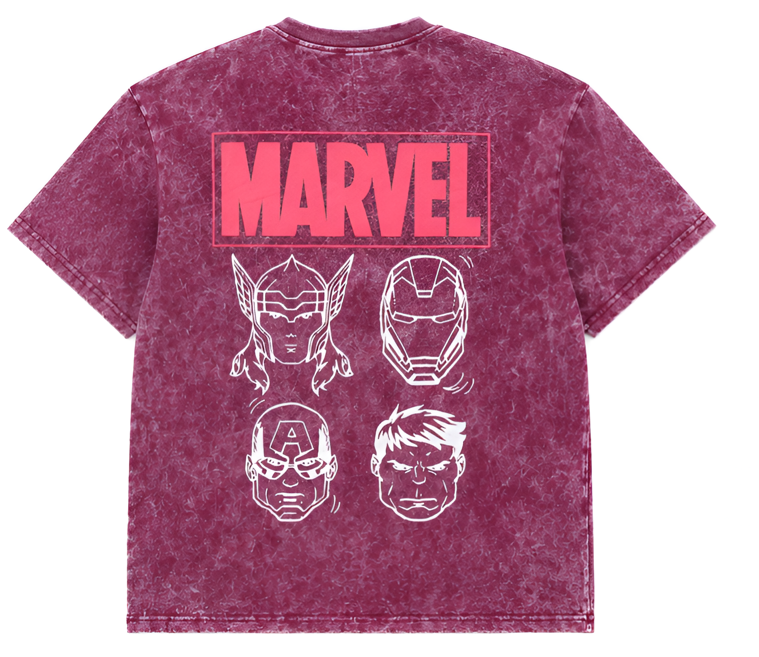 Marvel Acid Wash Relaxed fit T-Shirt – Vintage Maroon Graphic Superhero Tee (Unisex)