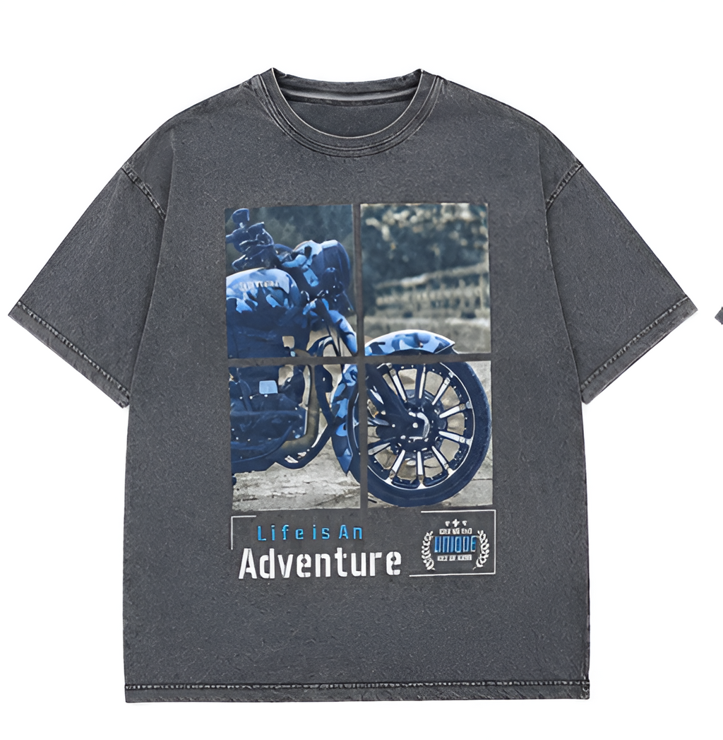 Men’s Vintage Washed Graphic T-Shirt – Motorcycle Adventure Print | Premium Streetwear Tee