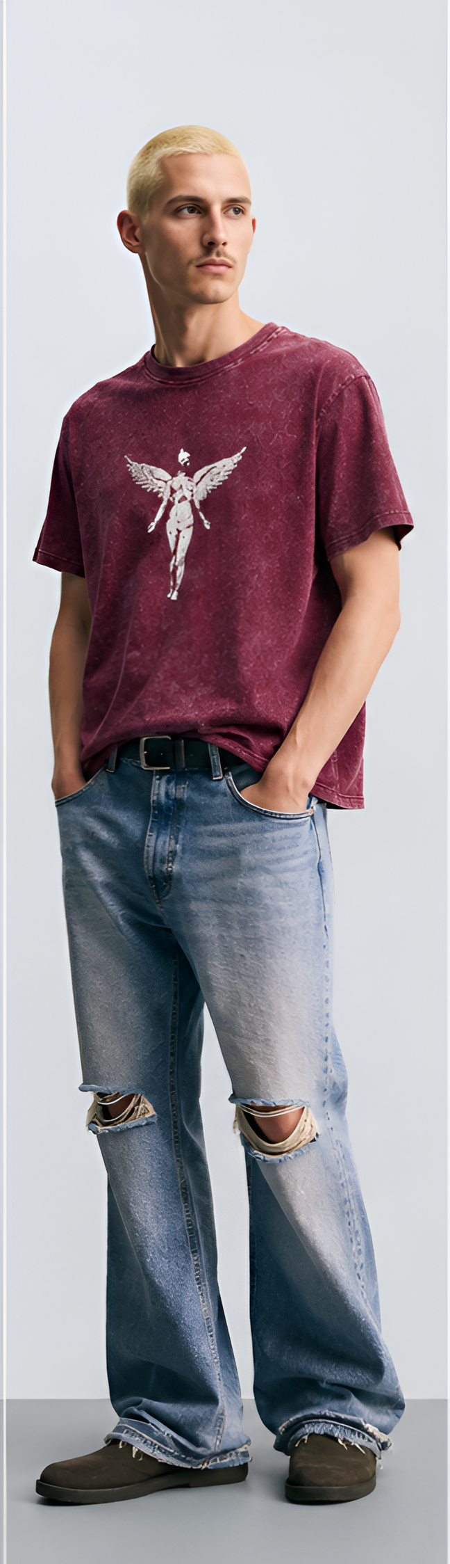 Nirvana Graphic Tee – Acid Wash Burgundy (Regular Fit) L