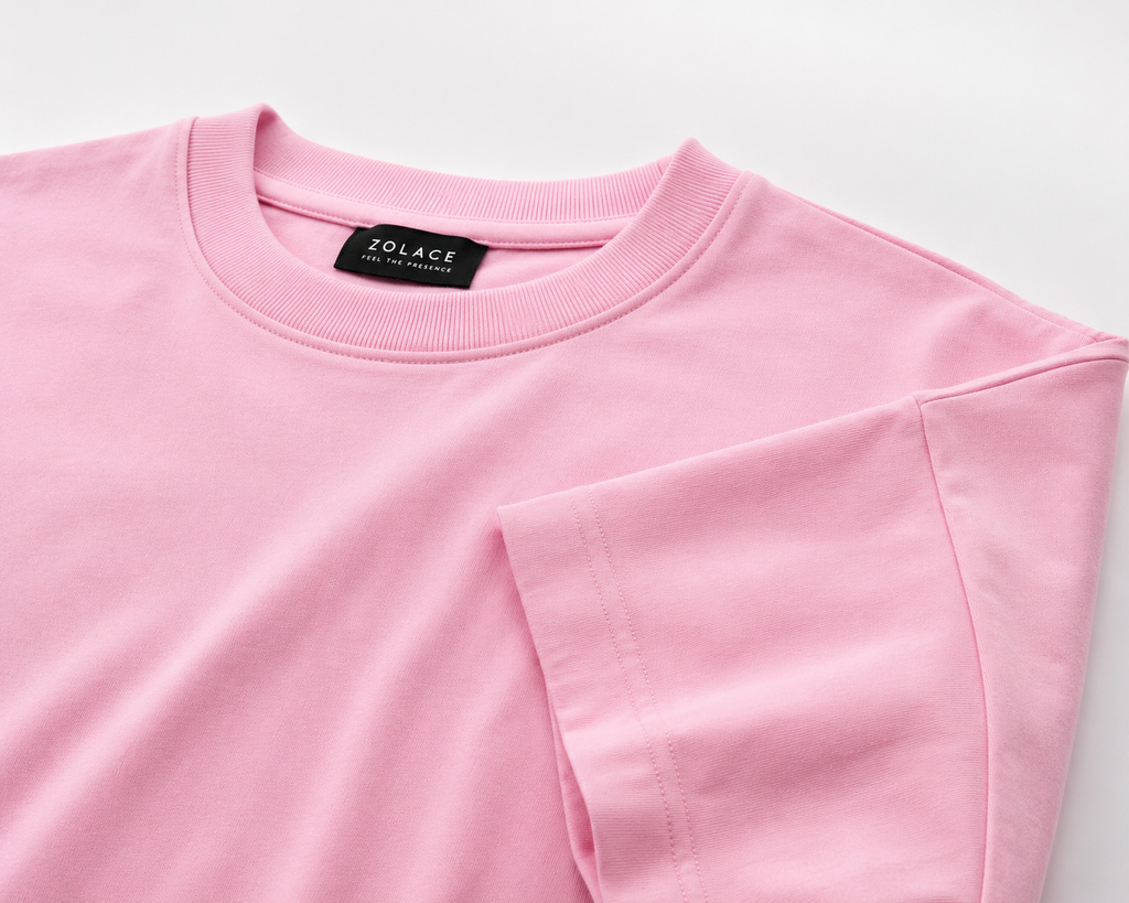 ZOLACE Oversized Pink T-Shirt for Men | 240 GSM French Terry | Premium Heavyweight Crew Neck