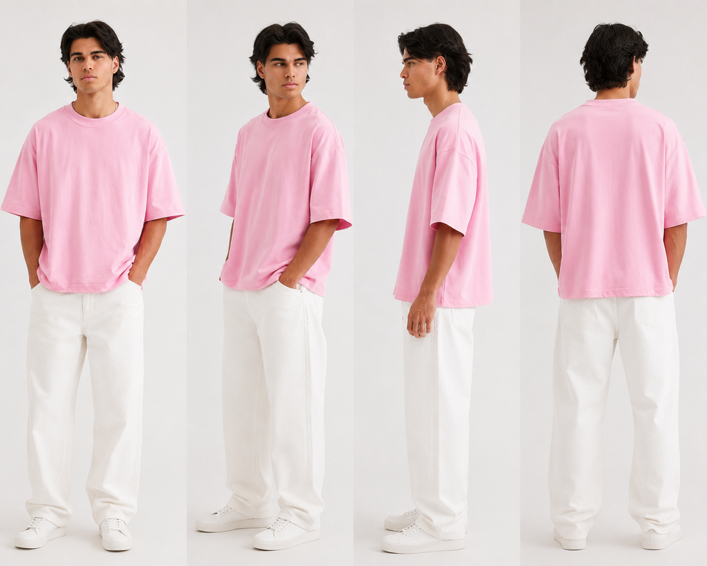 ZOLACE Oversized Pink T-Shirt for Men | 240 GSM French Terry | Premium Heavyweight Crew Neck