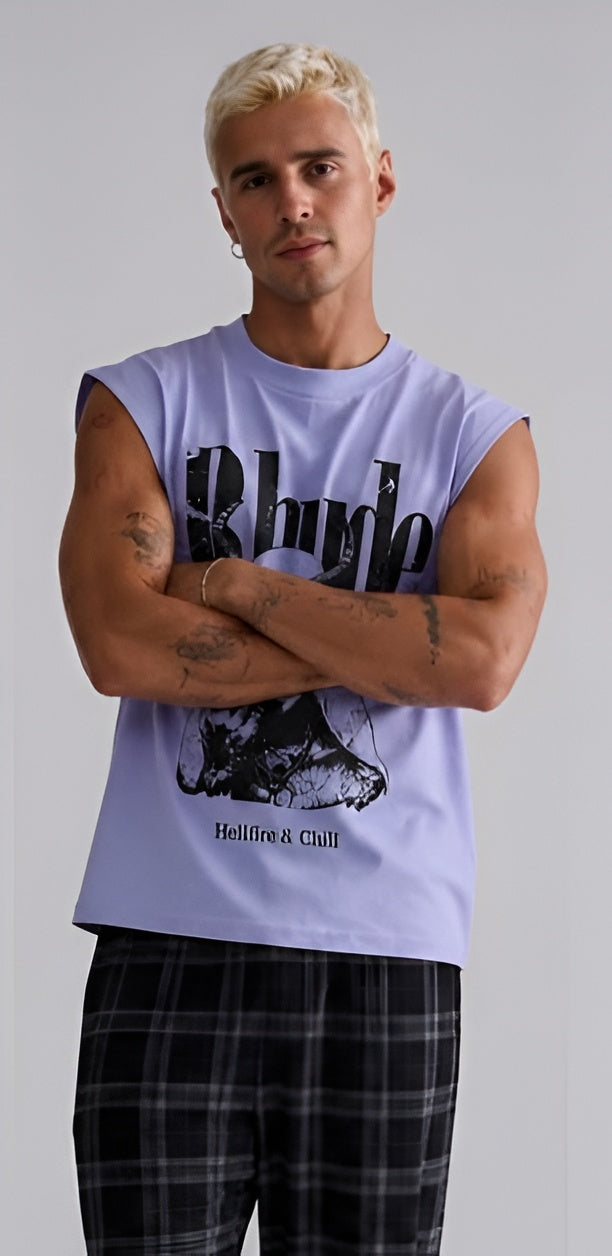 Men’s Oversized Sleeveless Graphic Tee – Devil Print | Drop Shoulder Street Style| Style with Jeans, Cargos & Shorts