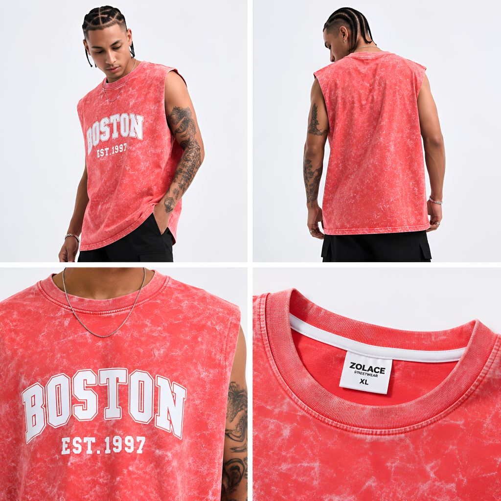 Men’s Acid Wash Sleeveless T-Shirt | 240 GSM Heavy Cotton | Minimal Streetwear Tank – Zolace