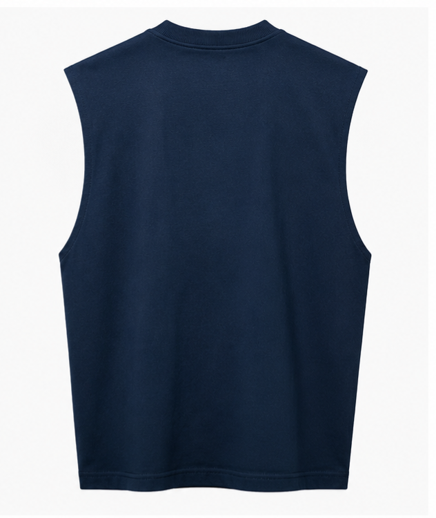 ZOLACE Navy Graphic Drop Shoulder Tank Top – Less Noise More Presence Edition