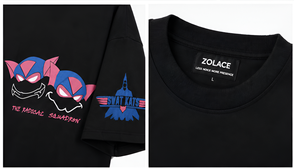ZOLACE Oversized Drop Shoulder Graphic T-Shirt – SWAT KATS Print | Unisex Streetwear Tee