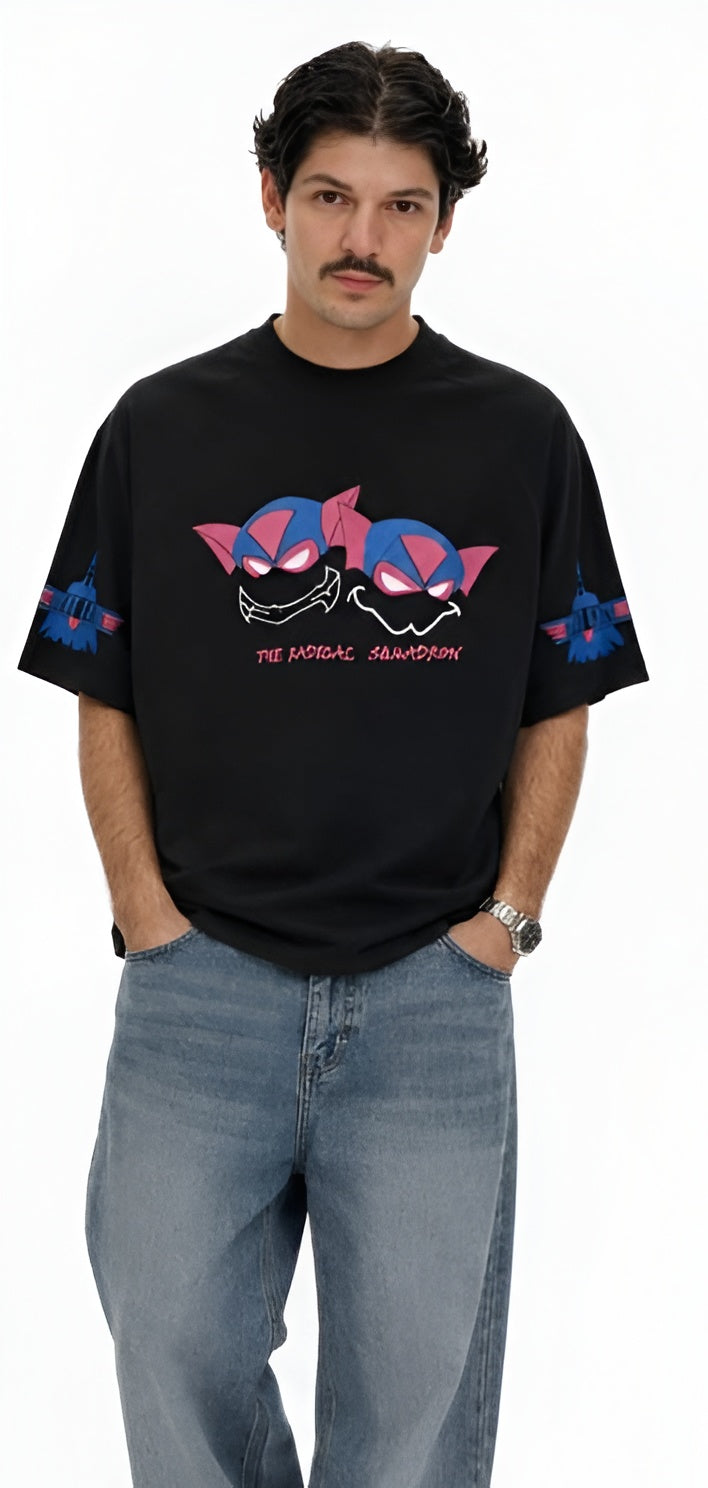 ZOLACE Oversized Drop Shoulder Graphic T-Shirt – SWAT KATS Print | Unisex Streetwear Tee