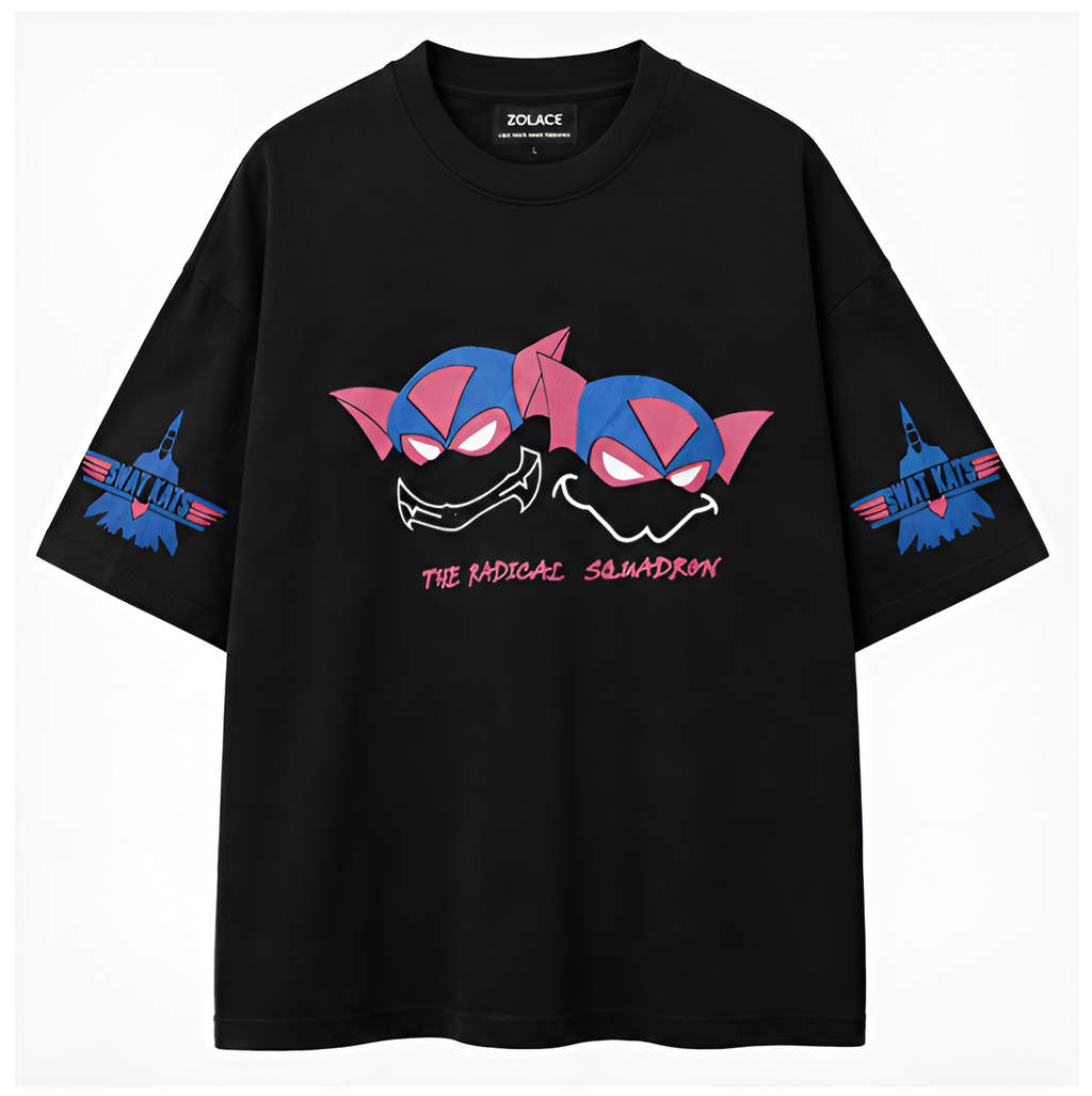 ZOLACE Oversized Drop Shoulder Graphic T-Shirt – SWAT KATS Print | Unisex Streetwear Tee