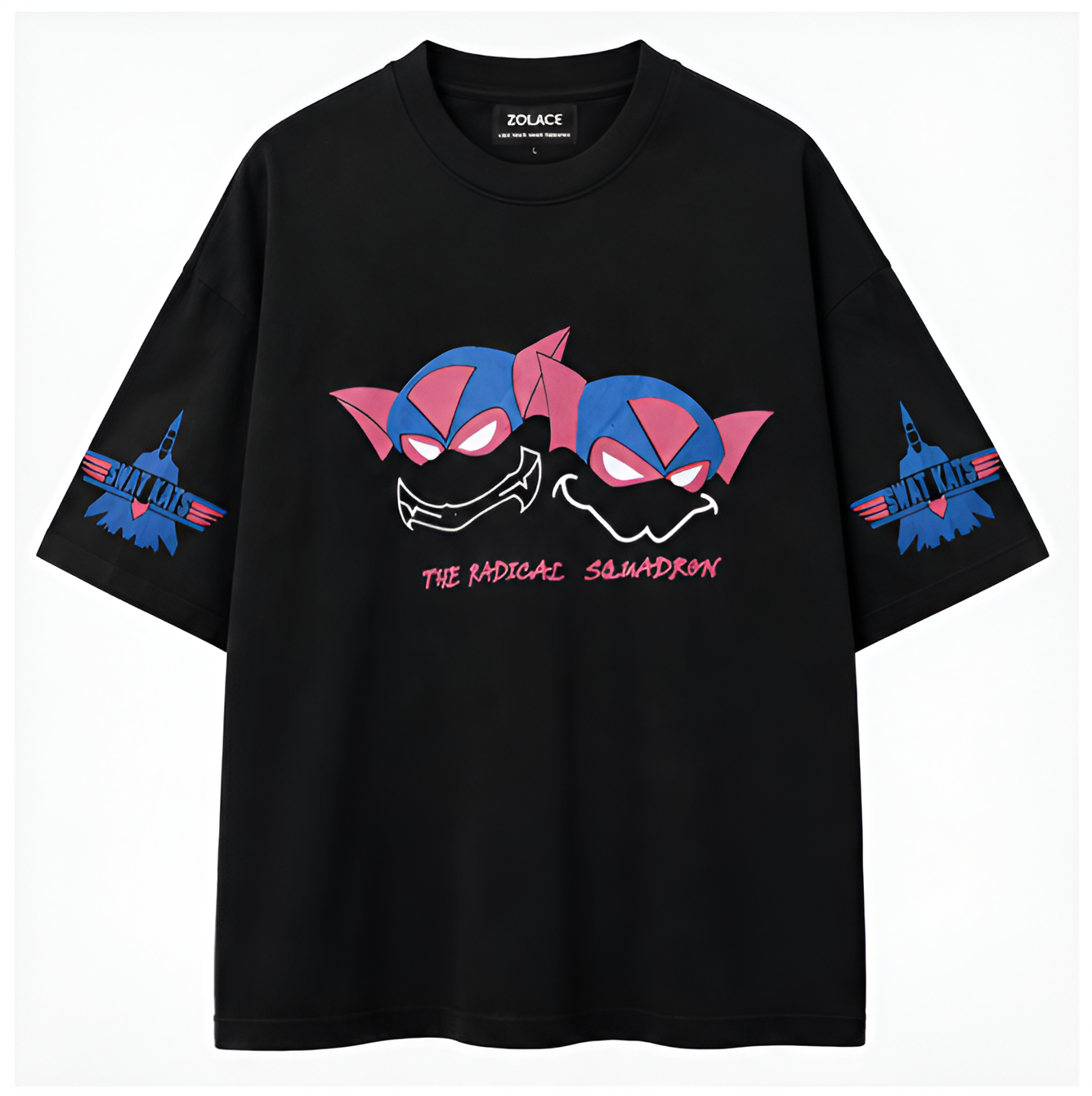 ZOLACE Oversized Drop Shoulder Graphic T-Shirt – SWAT KATS Print | Unisex Streetwear Tee
