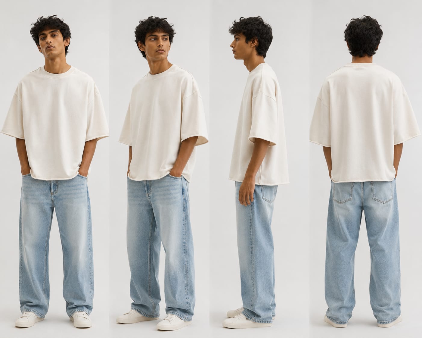ZOLACE Oversized Off White T-Shirt for Men | 240 GSM French Terry | Premium Heavyweight Crew Neck