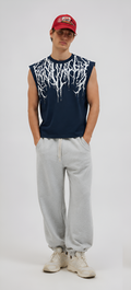 ZOLACE Navy Graphic Drop Shoulder Tank Top – Less Noise More Presence Edition