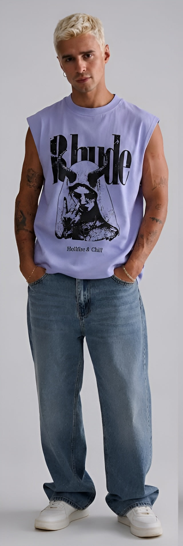 Men’s Oversized Sleeveless Graphic Tee – Devil Print | Drop Shoulder Street Style| Style with Jeans, Cargos & Shorts