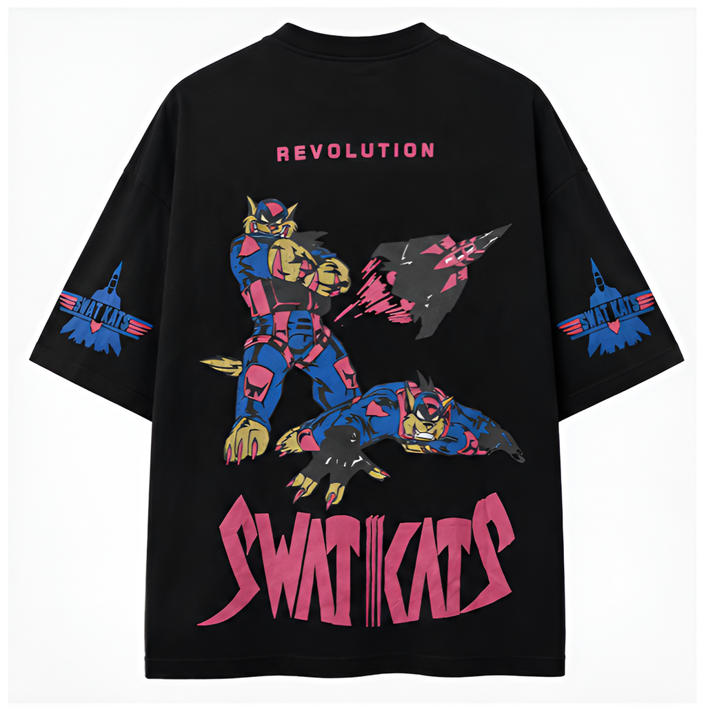 ZOLACE Oversized Drop Shoulder Graphic T-Shirt – SWAT KATS Print | Unisex Streetwear Tee