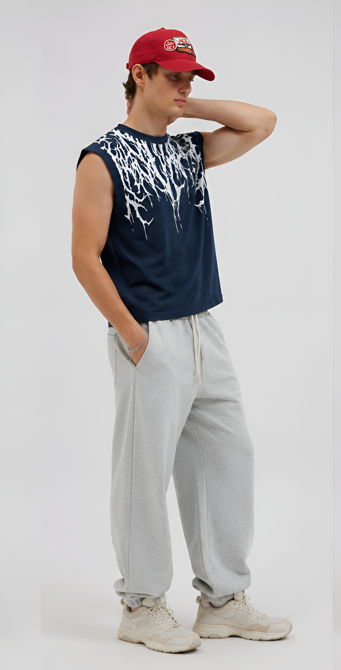 ZOLACE Navy Graphic Drop Shoulder Tank Top – Less Noise More Presence Edition