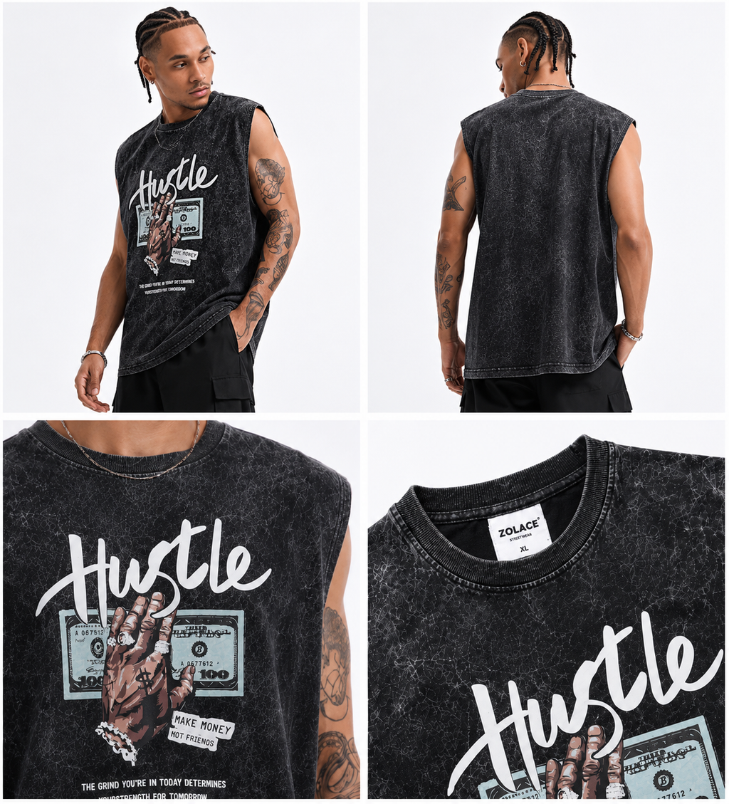 Men’s Acid Wash Sleeveless T-Shirt | 240 GSM Heavy Cotton | Minimal Streetwear Tank – Zolace