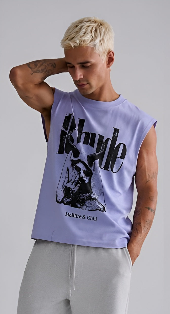 Men’s Oversized Sleeveless Graphic Tee – Devil Print | Drop Shoulder Street Style| Style with Jeans, Cargos & Shorts